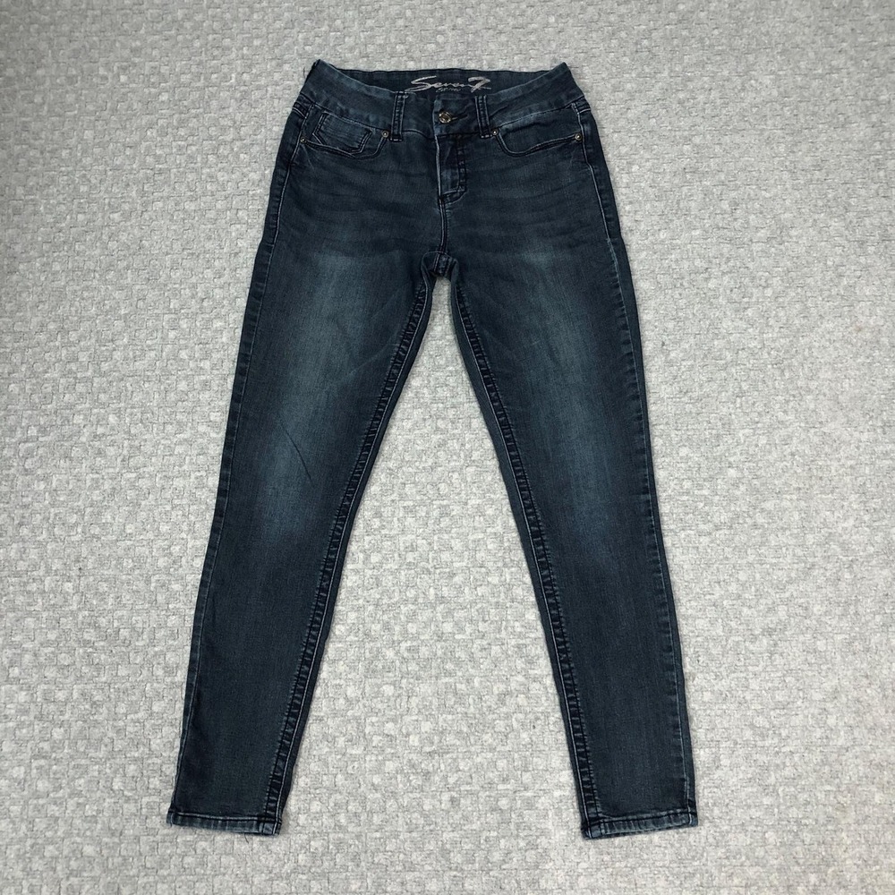 Seven7 Jeans Womens 8 Homer Blue Tummyless Skinny Dark Wash Stretch Denim Casual